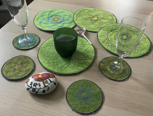 ITH Stickdatei Untersetzer und Glasabdeckung Spiro